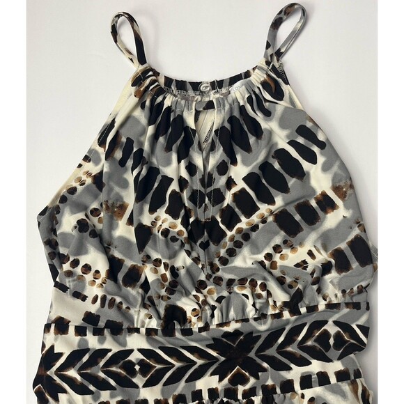London Times Dress Sleeveless Maxi Sundress Keyhole Cream Brown Stretch 14 Boho‎ - Picture 1 of 8
